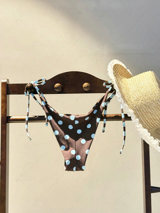 Coffee Striped Polka Dot Print Reversible Cheeky Brazilian Bikini Bottom