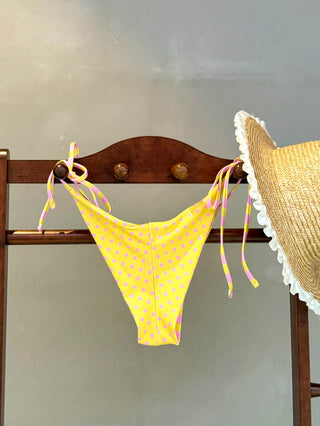Yellow Striped Polka Dot Print Reversible Cheeky Brazilian Bikini Bottom