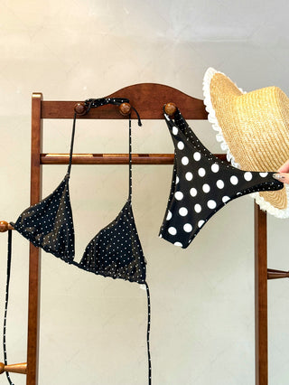 Black Polka Dot Reversible Triangle Top & Cheeky Boyshort Bikini Set