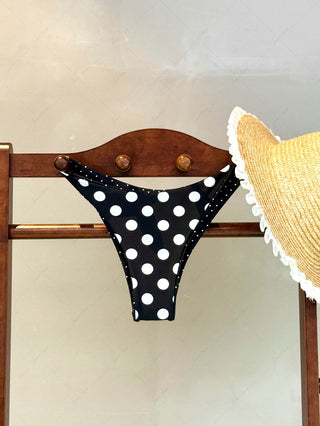Black Polka Dot Print Reversible Cheeky Bikini Bottom