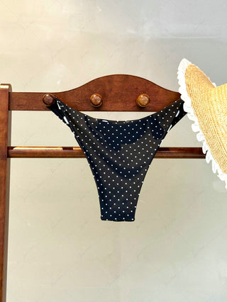 Black Polka Dot Print Reversible Cheeky Bikini Bottom