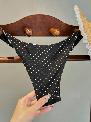 Black Polka Dot Print Reversible Cheeky Bikini Bottom