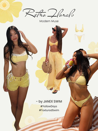 Yellow Jacquard Textured Lace Bowknot Underwire Bikini Top